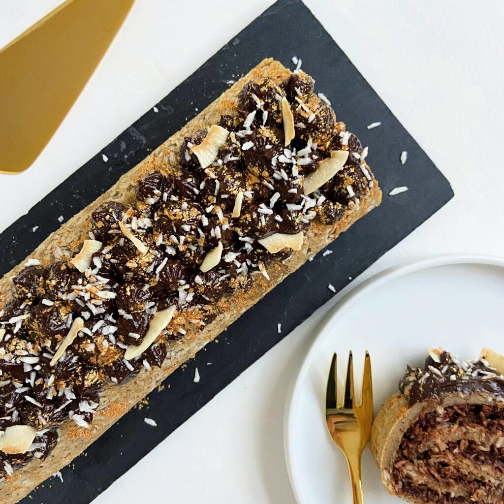 Bananroulade med kakao- og kokossnask